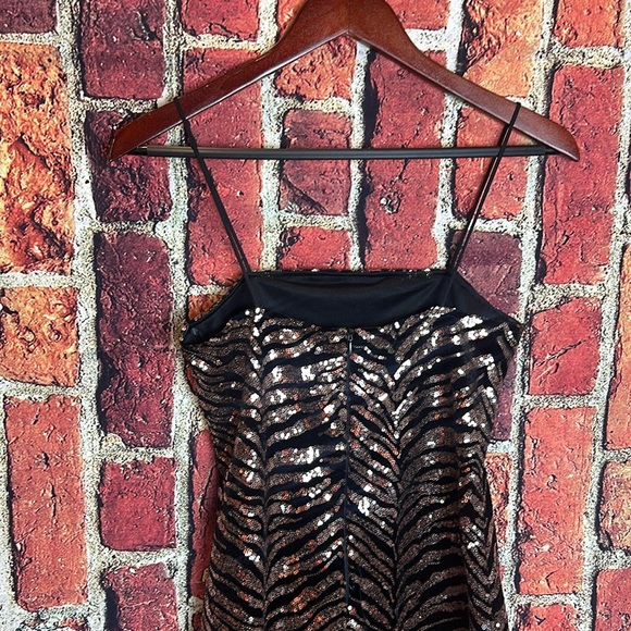 DOLLS KILL MOTEL SEQUIN TIGER STRIPE BLACK VELVET & GOLD MINI DRESS size Small - Picture 12 of 15